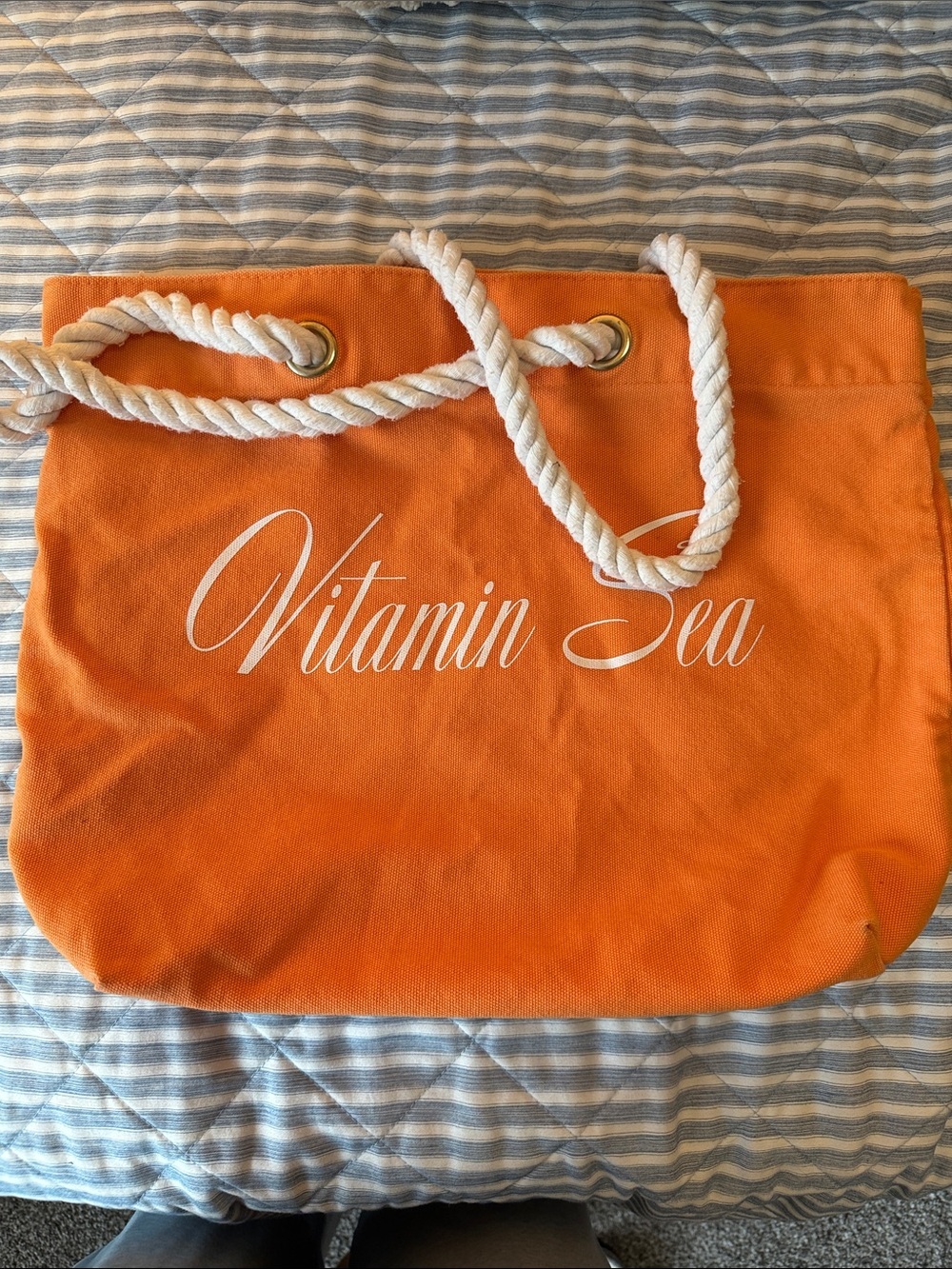 Vitamin Sea Orange Canvas Tote with White Rope Handles
